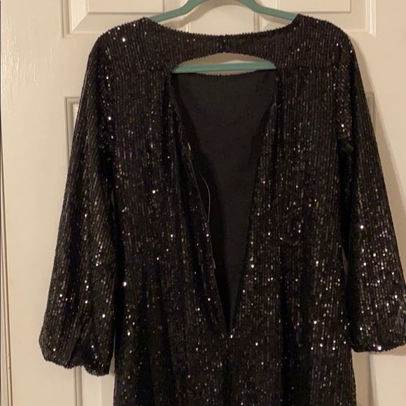 Loft Sequin Black Sleeved Cocktail Dress Sz4 NWT - Picture 8 of 13